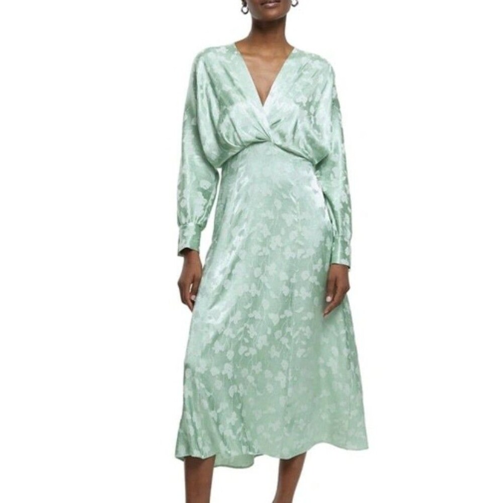 River Island Somewhere to Go US 10  Seafoam Green Long Sleeve Midi Dress